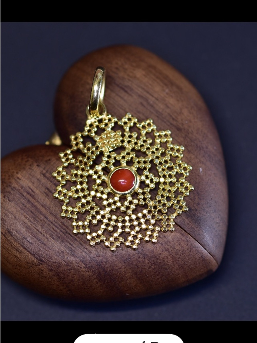 Vintage Italian  14k gold  and Coral Center Woven Mandala pendant NWOT